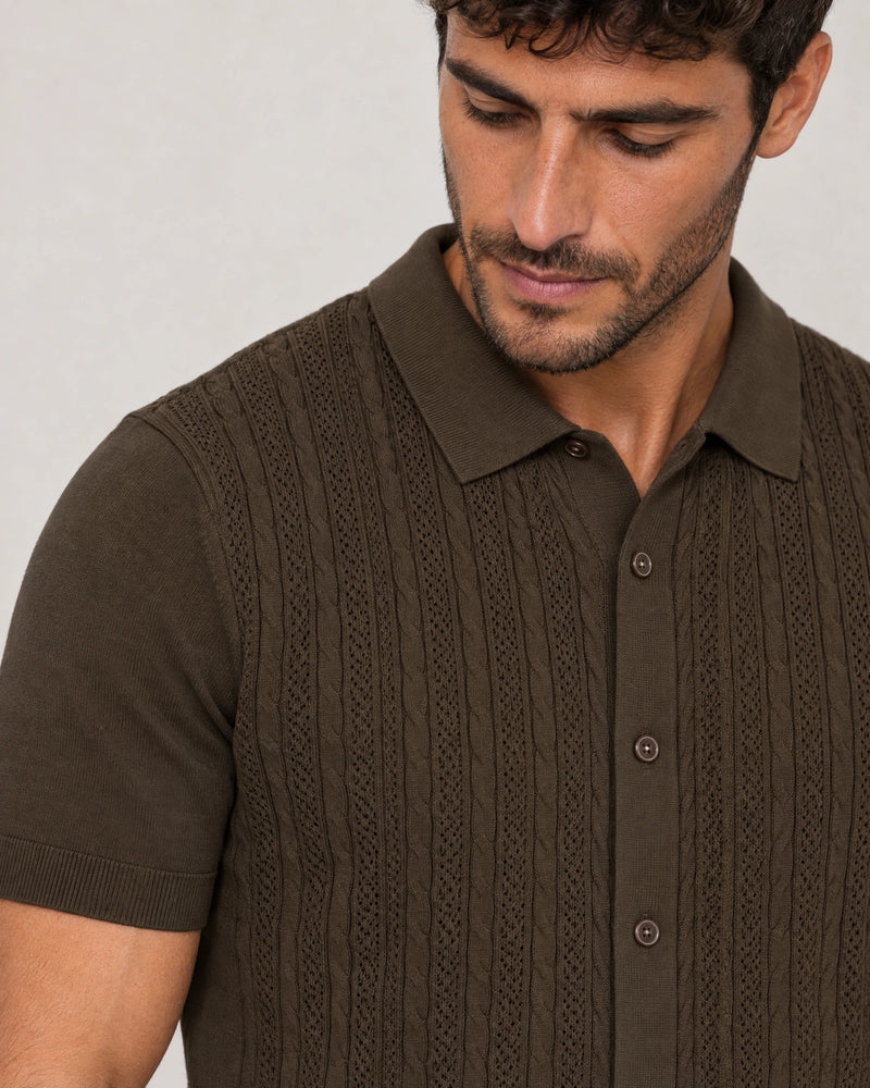 Italian Knit Cable Shirt campaign 03|morning meadow