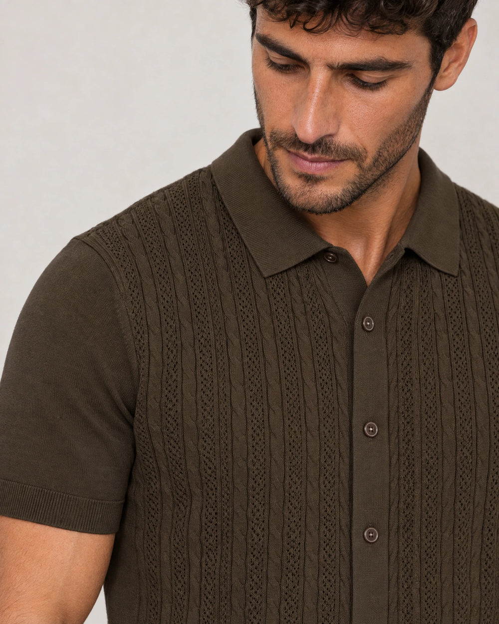 Italian Knit Cable Shirt campaign 03|morning meadow