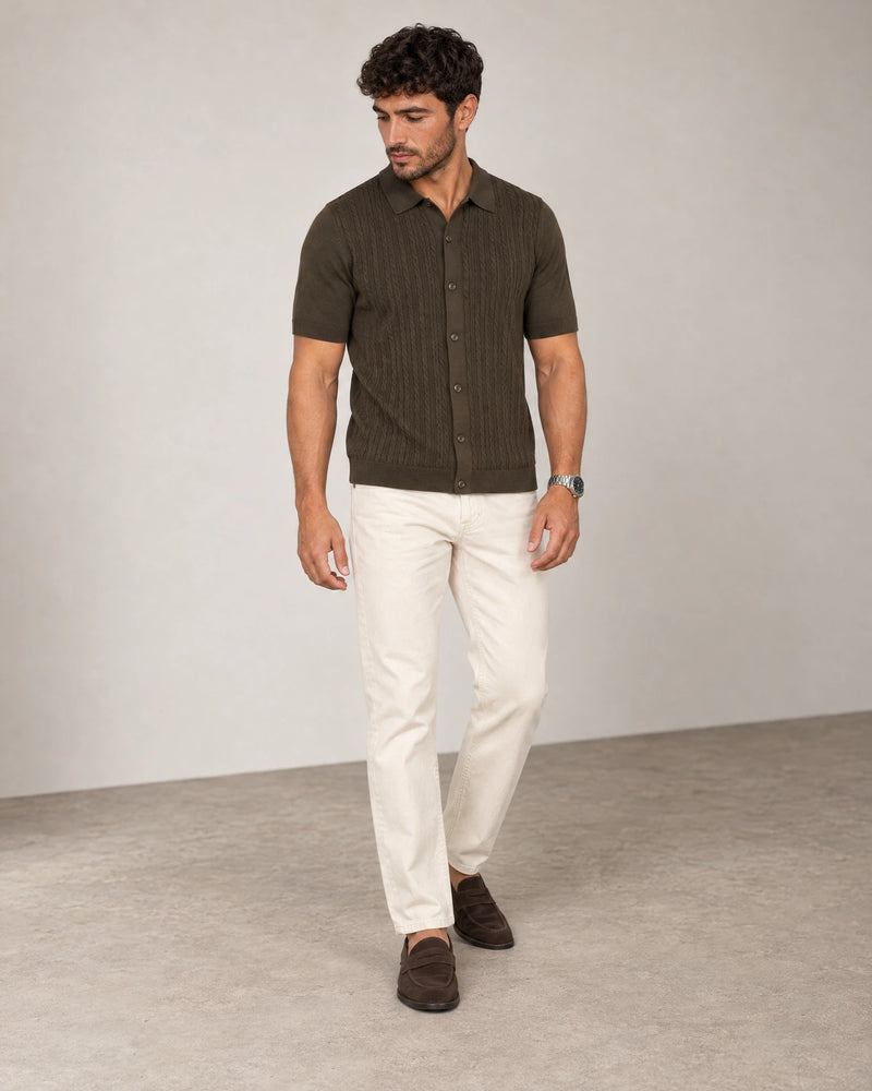 Italian Knit Cable Shirt campaign 06|morning meadow