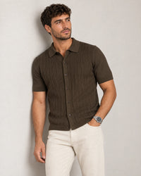 Italian Knit Cable Shirt campaign 07|morning meadow