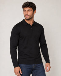 Italian Merino/Cotton Long Sleeve Polo campaign 01|black