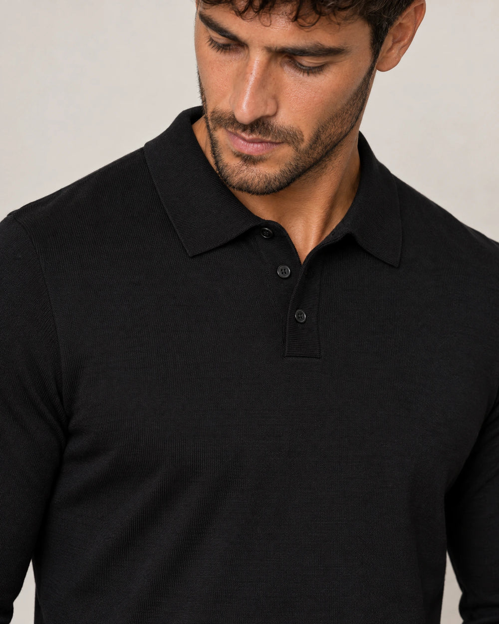 Italian Merino/Cotton Long Sleeve Polo campaign 03|black