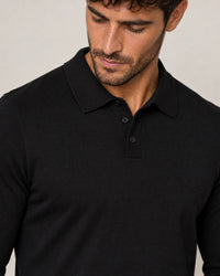 Italian Merino/Cotton Long Sleeve Polo campaign 03|black