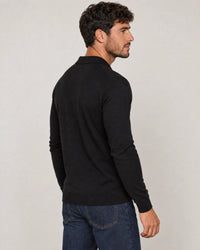 Italian Merino/Cotton Long Sleeve Polo campaign 04|black