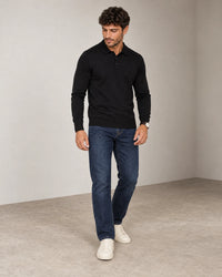 Italian Merino/Cotton Long Sleeve Polo campaign 06|black