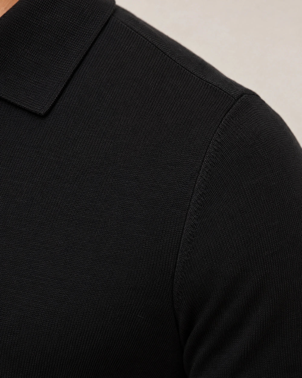 Italian Merino/Cotton Long Sleeve Polo campaign 08|black