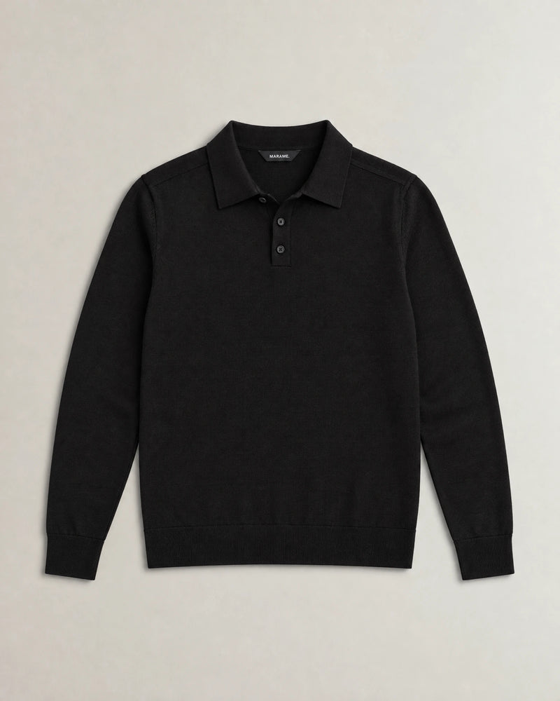 Italian Merino/Cotton Long Sleeve Polo campaign 09|black