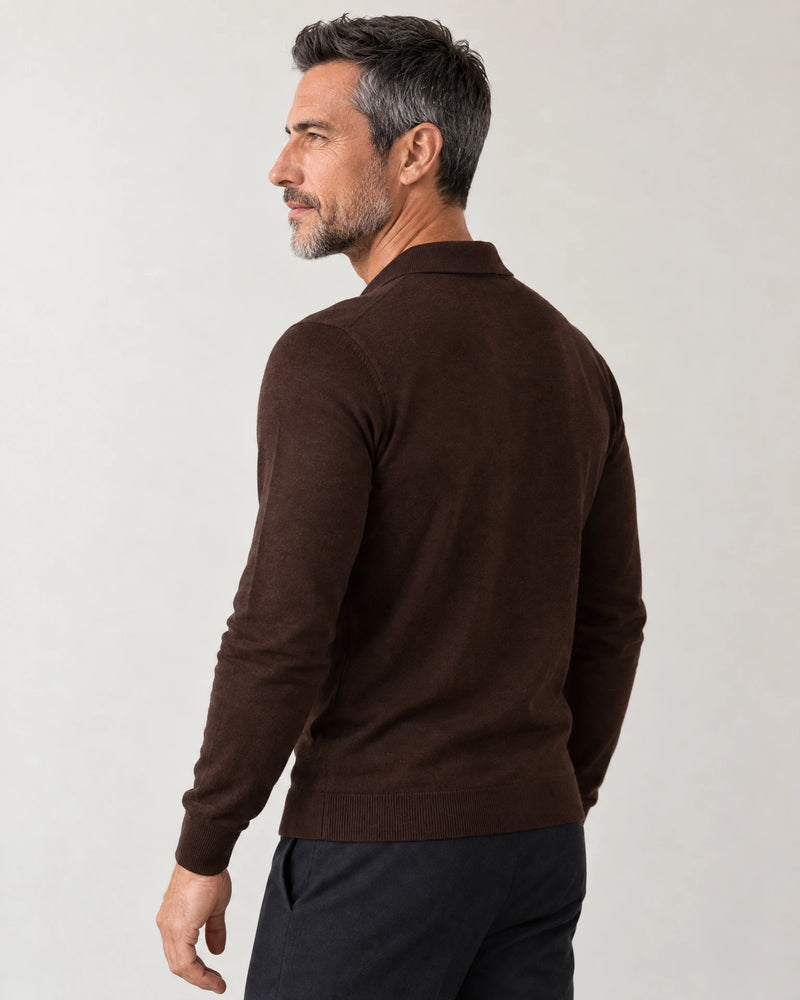 Italian Merino/Cotton Long Sleeve Polo campaign 04|brown cherry