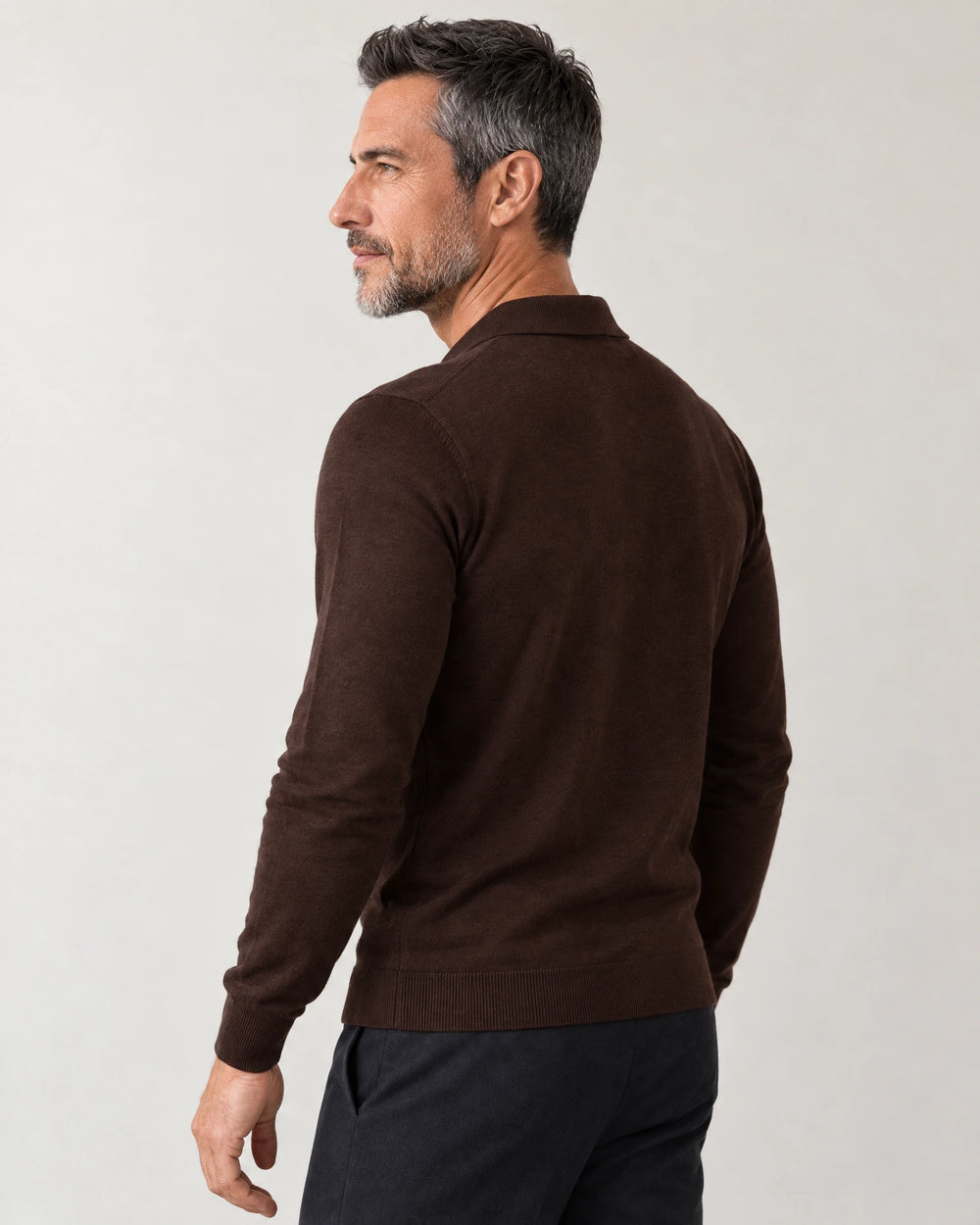 Italian Merino/Cotton Long Sleeve Polo campaign 04|brown cherry