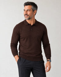 Italian Merino/Cotton Long Sleeve Polo campaign 05|brown cherry
