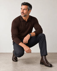 Italian Merino/Cotton Long Sleeve Polo campaign 07|brown cherry