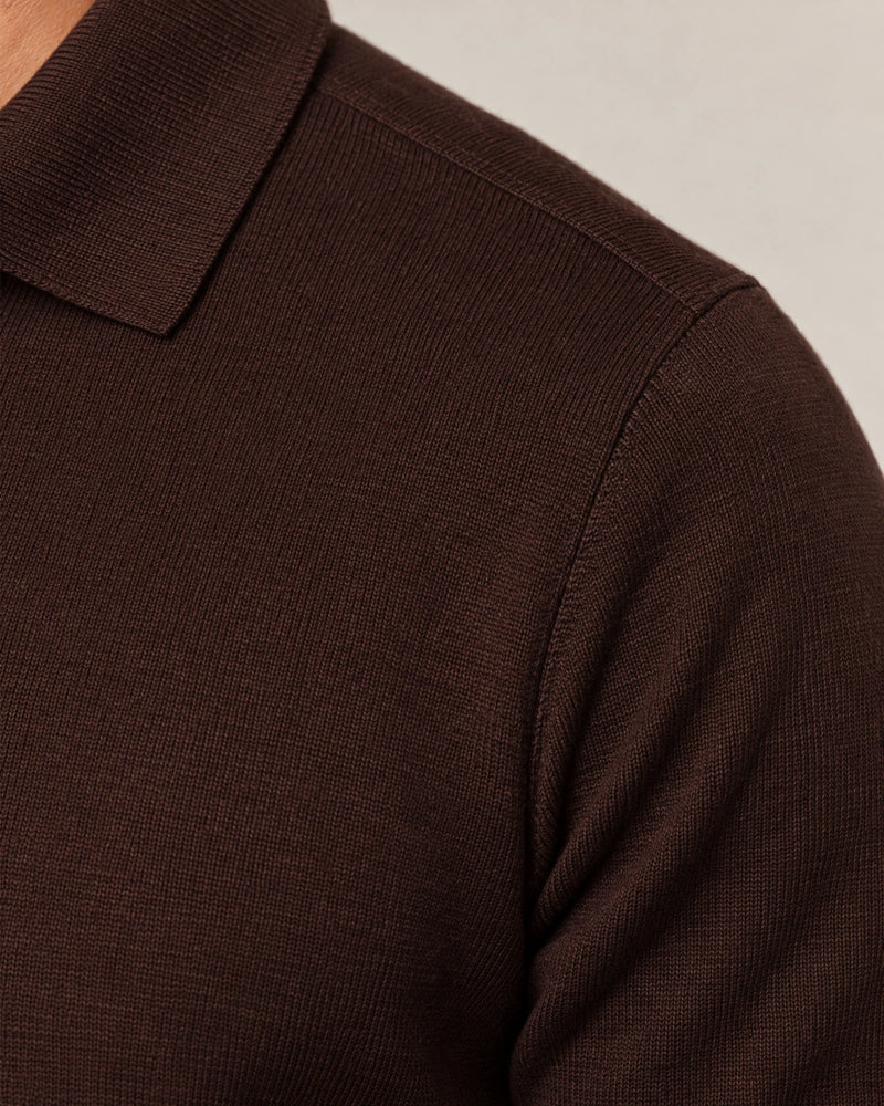 Italian Merino/Cotton Long Sleeve Polo campaign 08|brown cherry