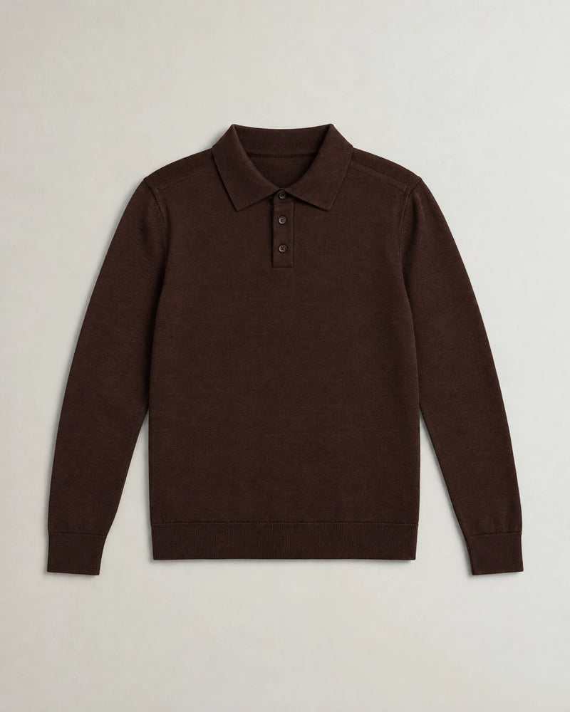 Italian Merino/Cotton Long Sleeve Polo campaign 09|brown cherry