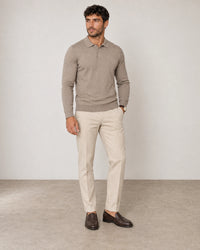 Italian Merino/Cotton Long Sleeve Polo campaign 02|shadow grey
