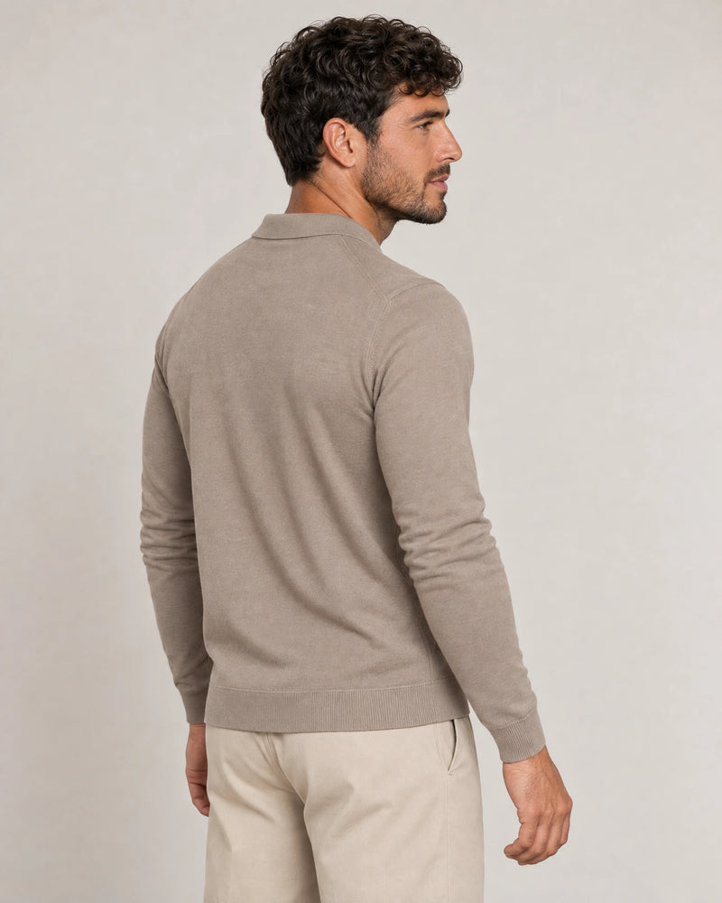 Italian Merino/Cotton Long Sleeve Polo campaign 04|shadow grey