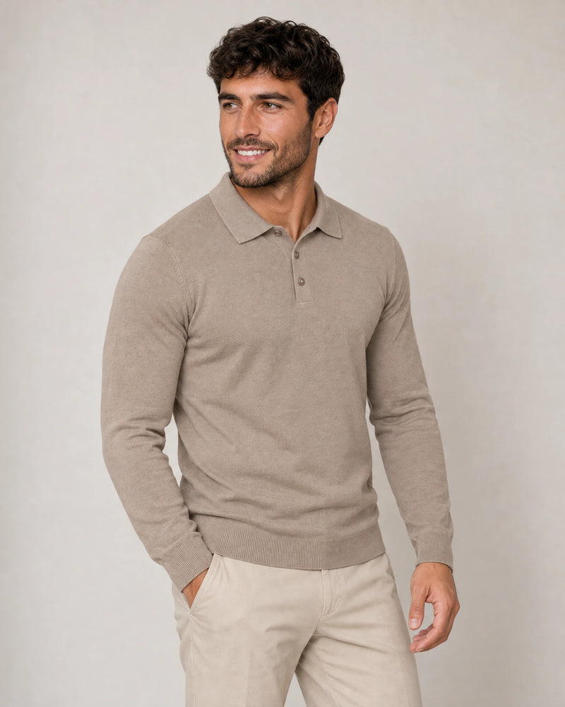 Italian Merino/Cotton Long Sleeve Polo campaign 05|shadow grey