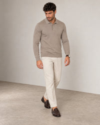 Italian Merino/Cotton Long Sleeve Polo campaign 06|shadow grey