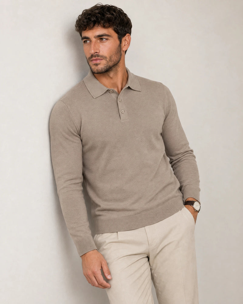 Italian Merino/Cotton Long Sleeve Polo campaign 07|shadow grey