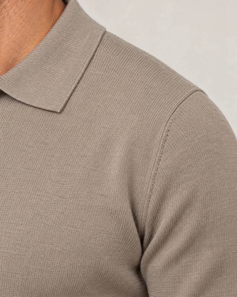 Italian Merino/Cotton Long Sleeve Polo campaign 08|shadow grey