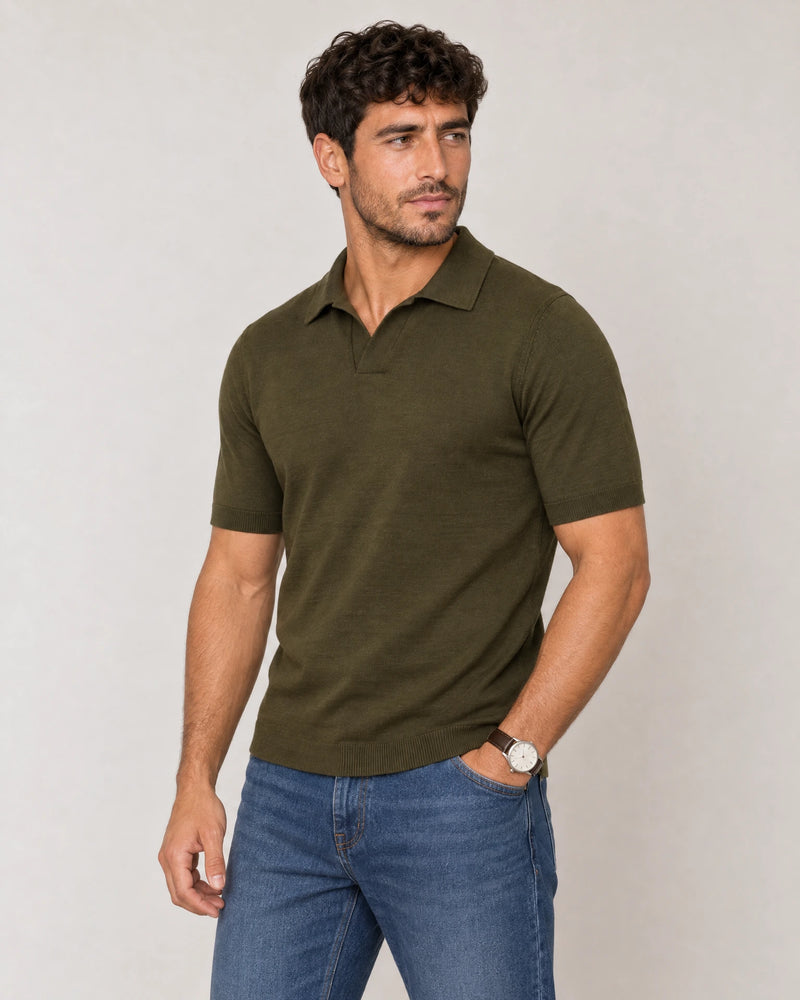 Italian Merino/Cotton Polo campaign 01|forest khaki