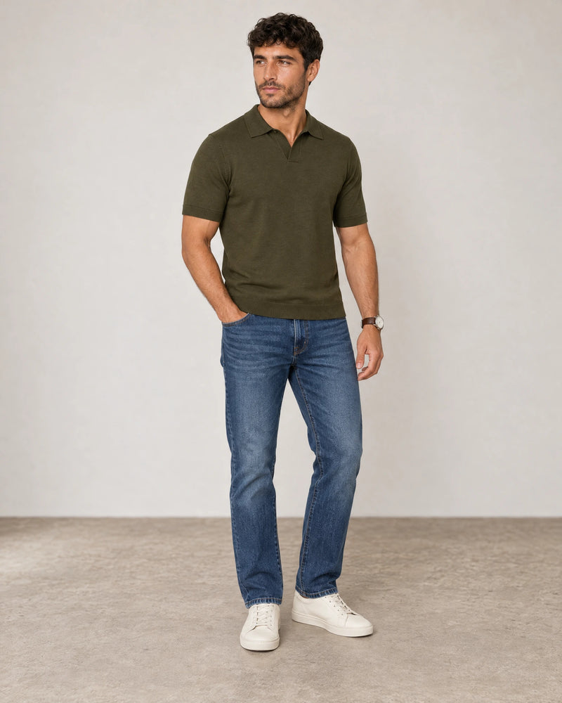 Italian Merino/Cotton Polo campaign 02|forest khaki