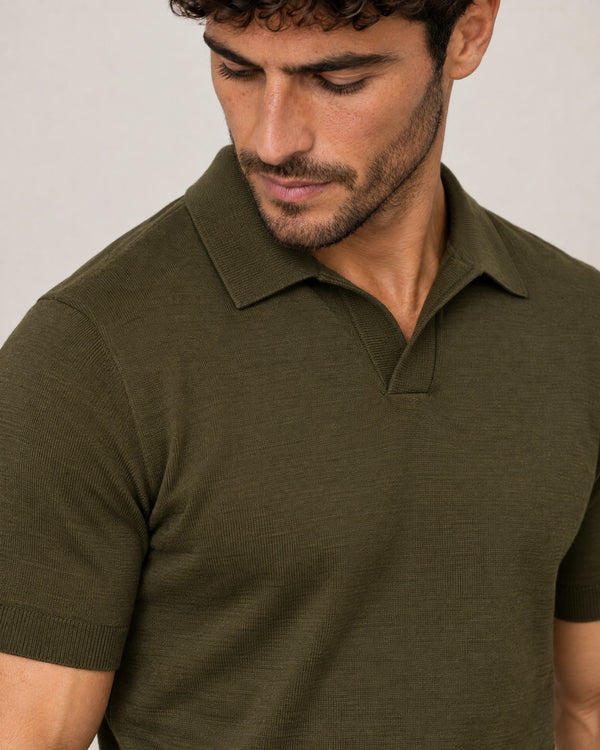 Italian Merino/Cotton Polo campaign 03|forest khaki