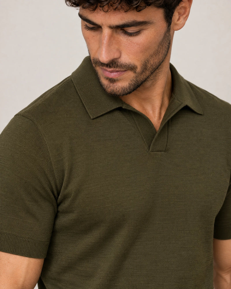 Italian Merino/Cotton Polo campaign 03|forest khaki
