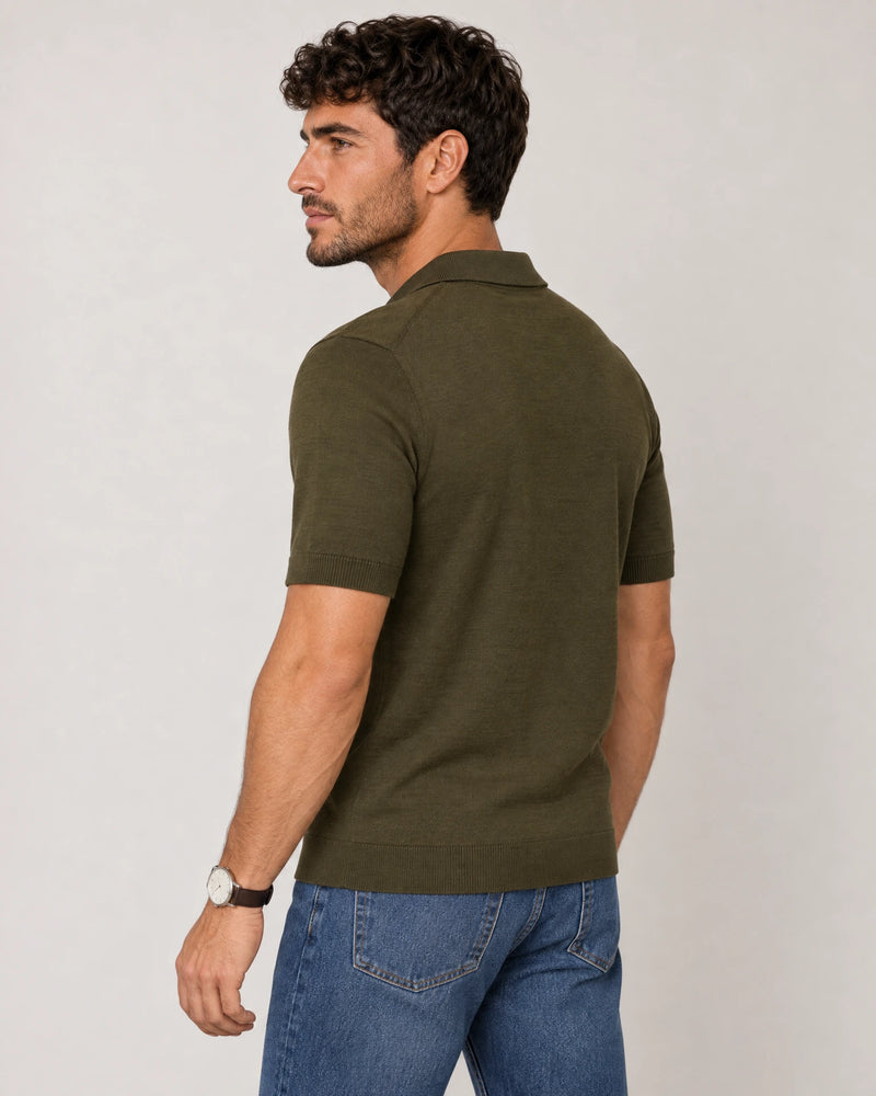Italian Merino/Cotton Polo campaign 04|forest khaki