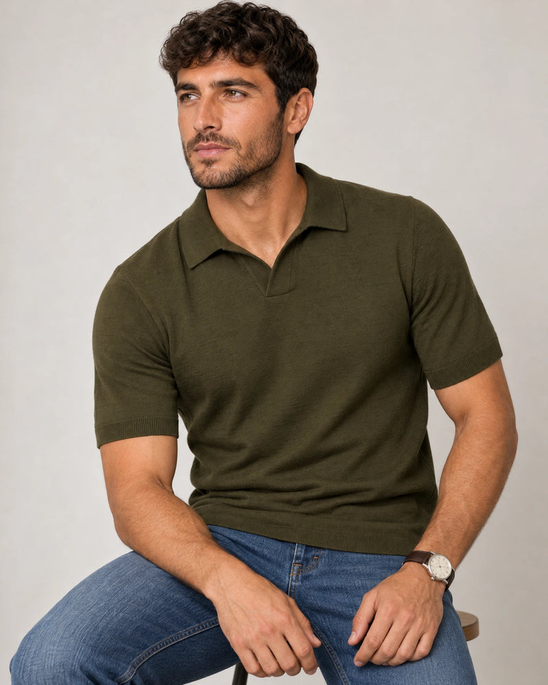 Italian Merino/Cotton Polo campaign 07|forest khaki