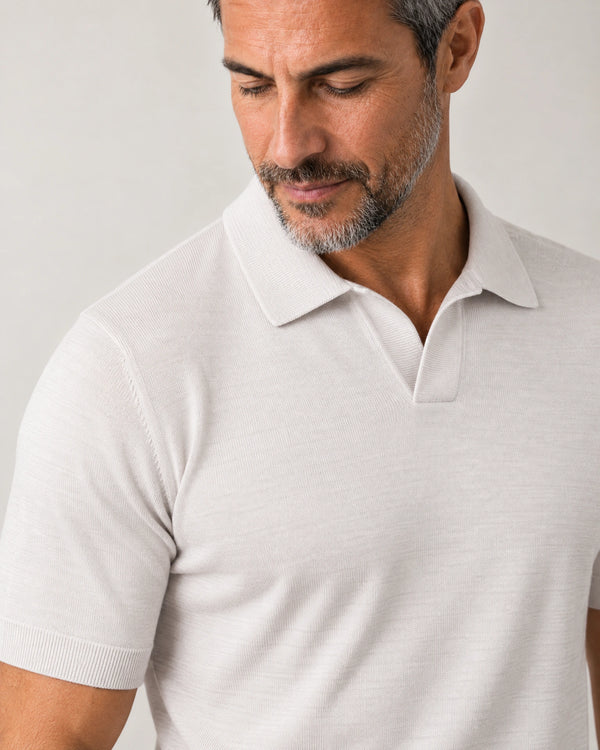 Italian Merino/Cotton Polo campaign 03|silver ice