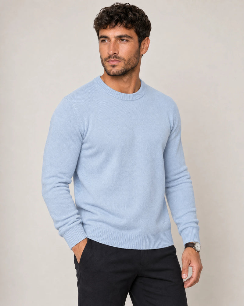 Italian Merino Wool Knit Jumper campaign 01|blushing blue