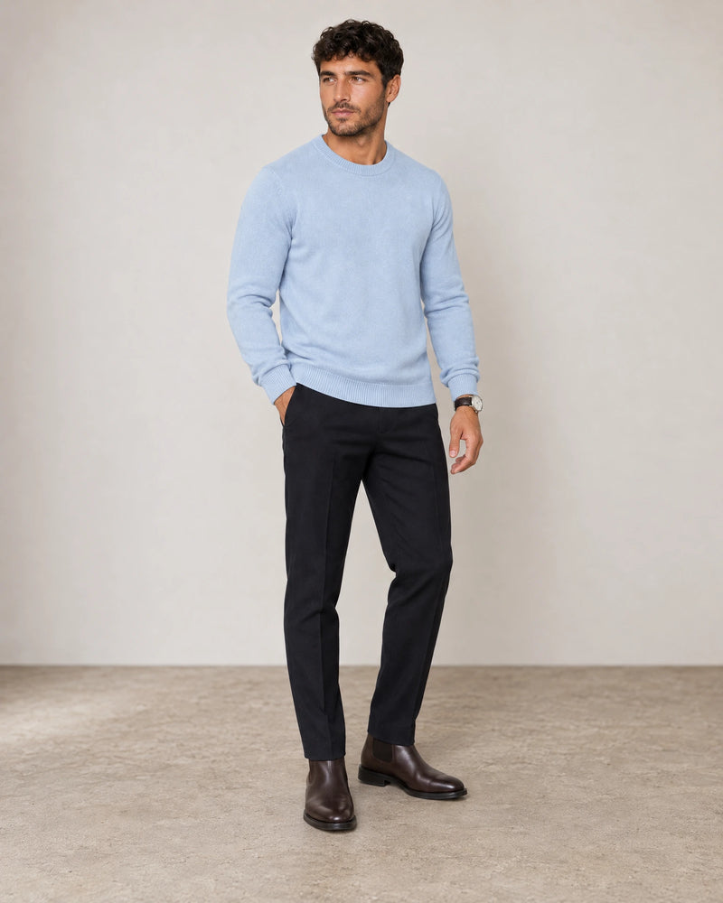 Italian Merino Wool Knit Jumper campaign 02|blushing blue