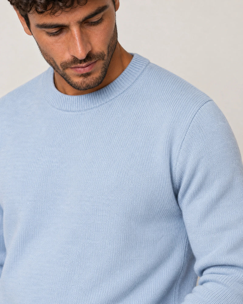 Italian Merino Wool Knit Jumper campaign 03|blushing blue