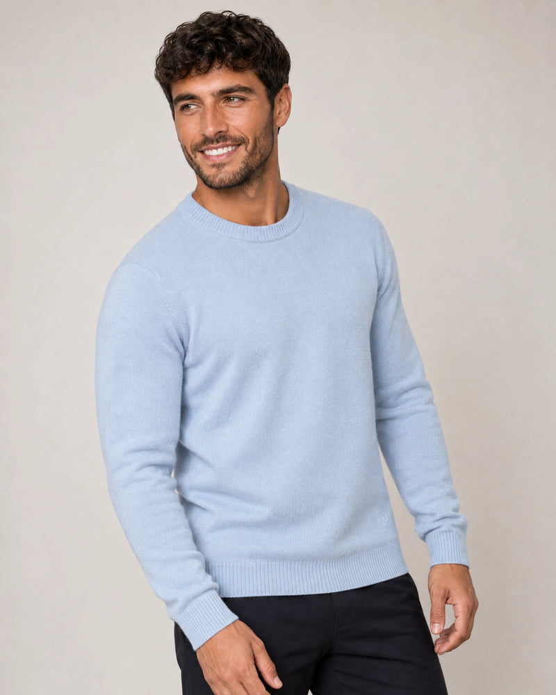 Italian Merino Wool Knit Jumper campaign 05|blushing blue