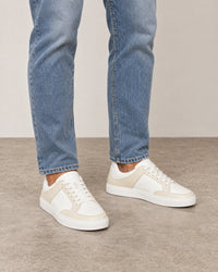Leather Contrast Trainers campaign 01|beige & white