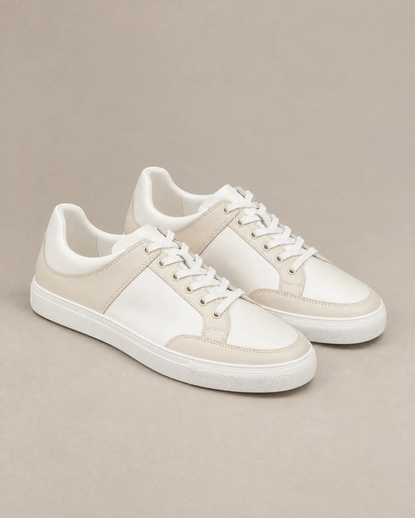 Leather Contrast Trainers campaign 03|beige & white