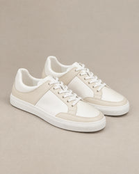 Leather Contrast Trainers campaign 03|beige & white