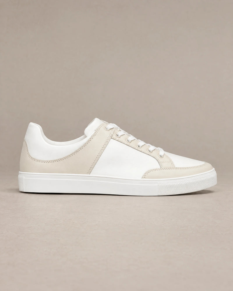 Leather Contrast Trainers campaign 04|beige & white