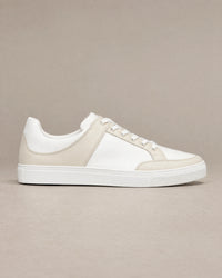 Leather Contrast Trainers campaign 04|beige & white