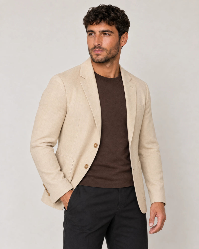 Linen Blend Blazer campaign 01|beige linen