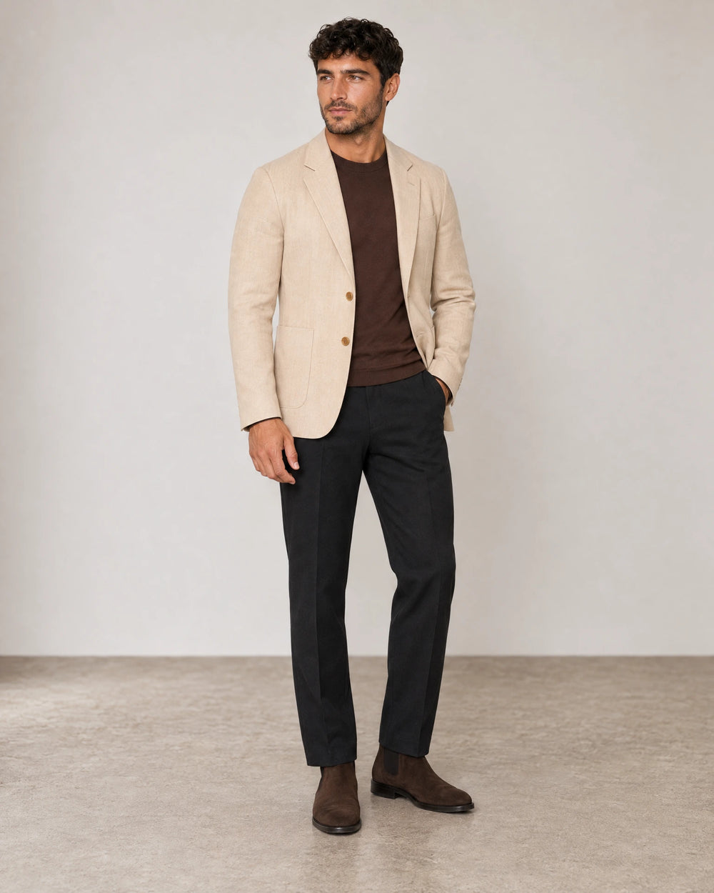 Linen Blend Blazer campaign 02|beige linen