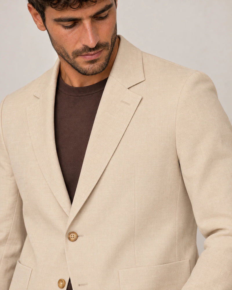 Linen Blend Blazer campaign 03|beige linen