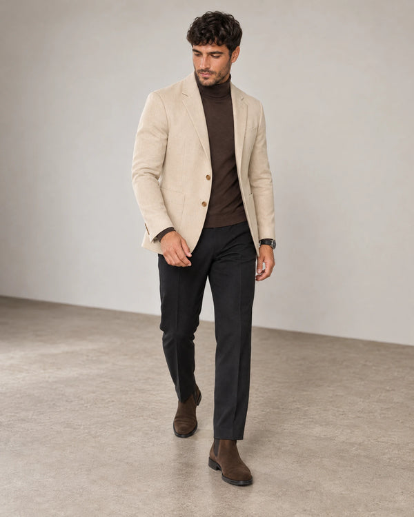 Linen Blend Blazer campaign 06|beige linen