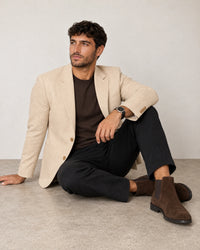 Linen Blend Blazer campaign 07|beige linen