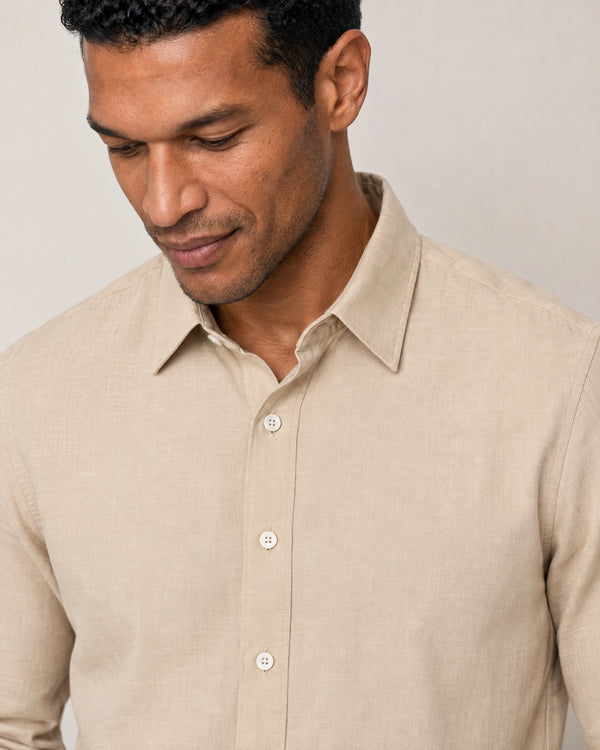 Linen Blend Long Sleeve Shirt campaign 03|drift beige