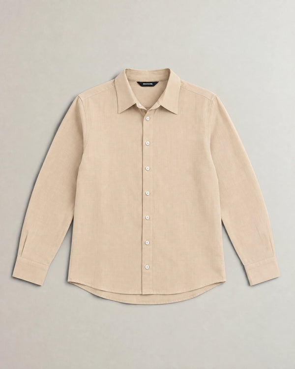 Linen Blend Long Sleeve Shirt campaign 09|drift beige