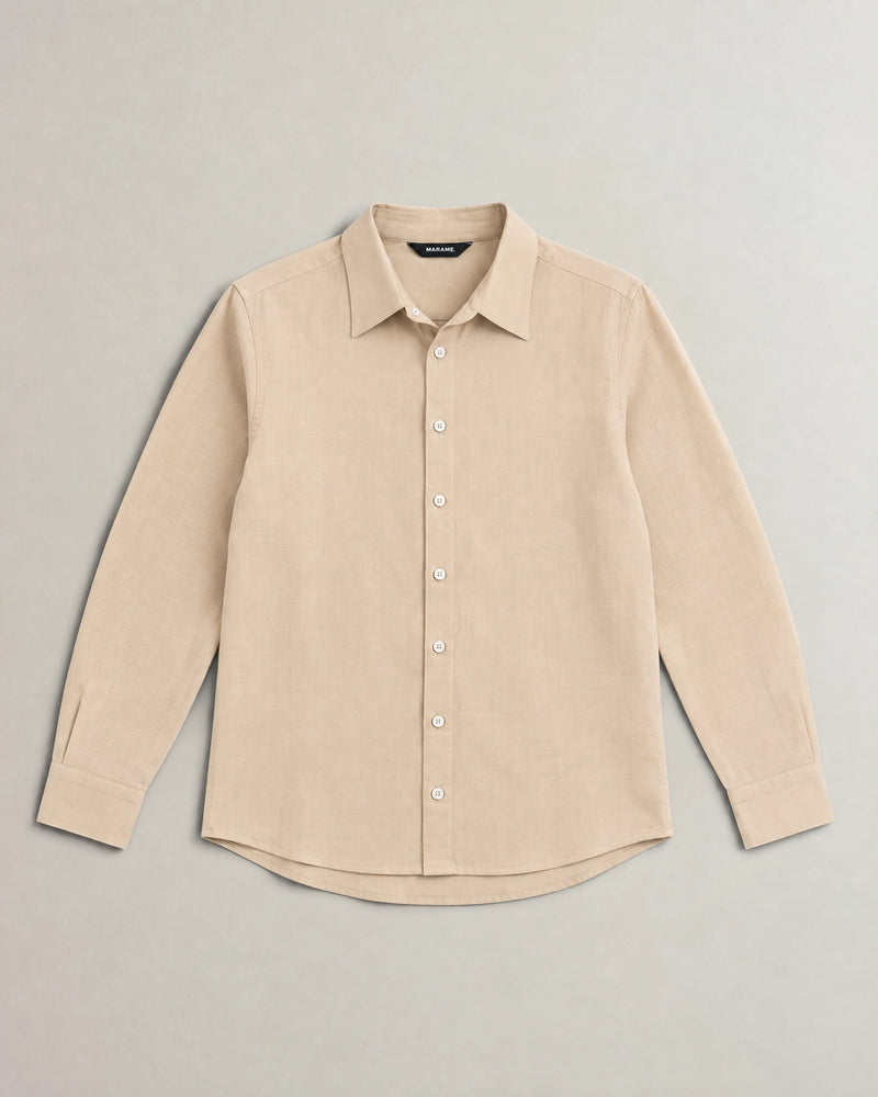 Linen Blend Long Sleeve Shirt campaign 09|drift beige