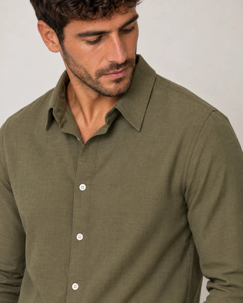 Linen Blend Long Sleeve Shirt campaign 03|olive grove