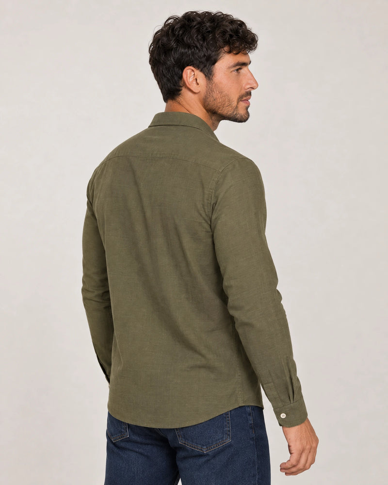 Linen Blend Long Sleeve Shirt campaign 04|olive grove