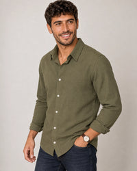 Linen Blend Long Sleeve Shirt campaign 05|olive grove